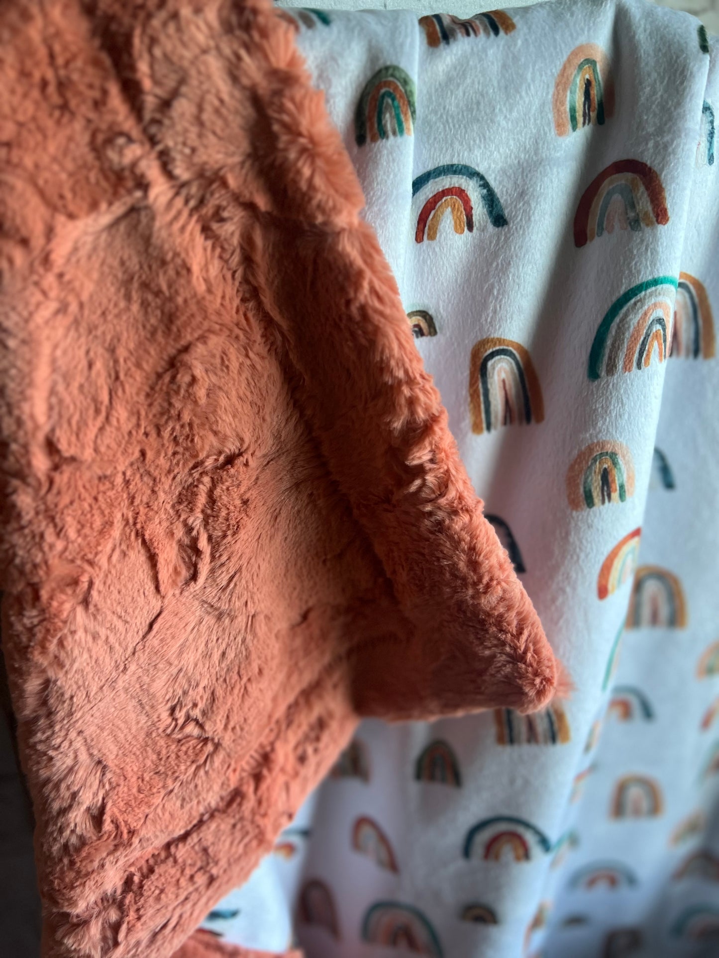 Boho Watercolor Rainbow Minky Blanket