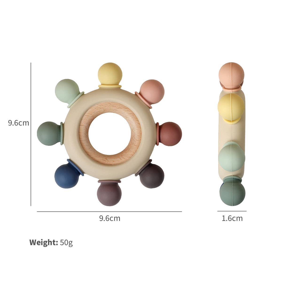 Silicone& Wood Teether- Rainbow