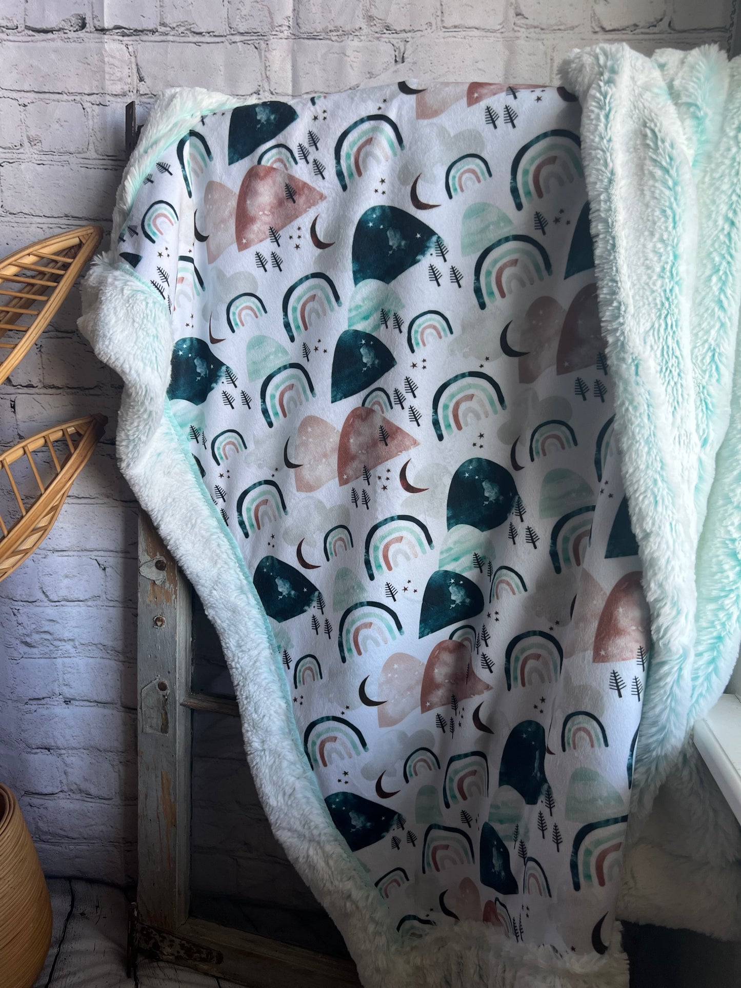 Boho Mountain Rainbow Minky Blanket