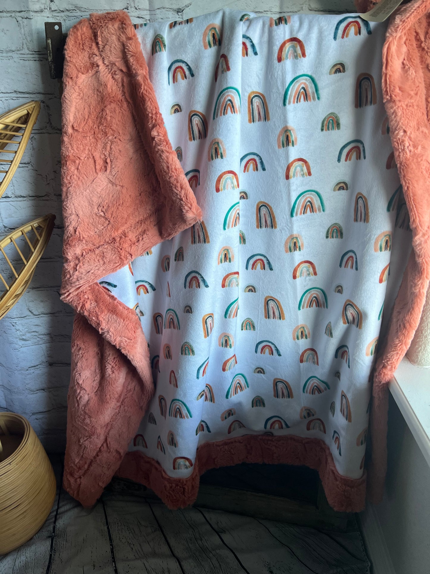 Boho Watercolor Rainbow Minky Blanket