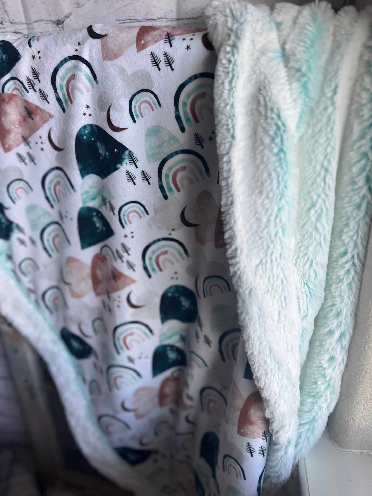 Boho Mountain Rainbow Minky Blanket