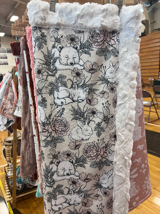 Sleeping Woodland Animals Minky Blanket