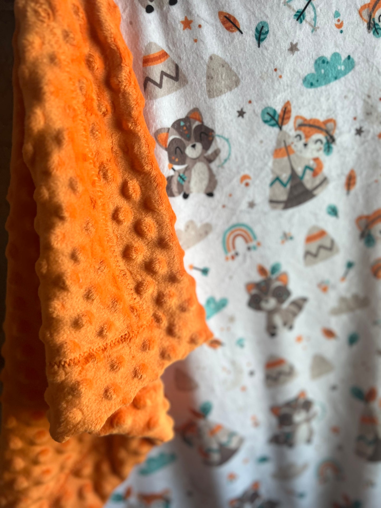 Fox and Racoon Minky Blanket
