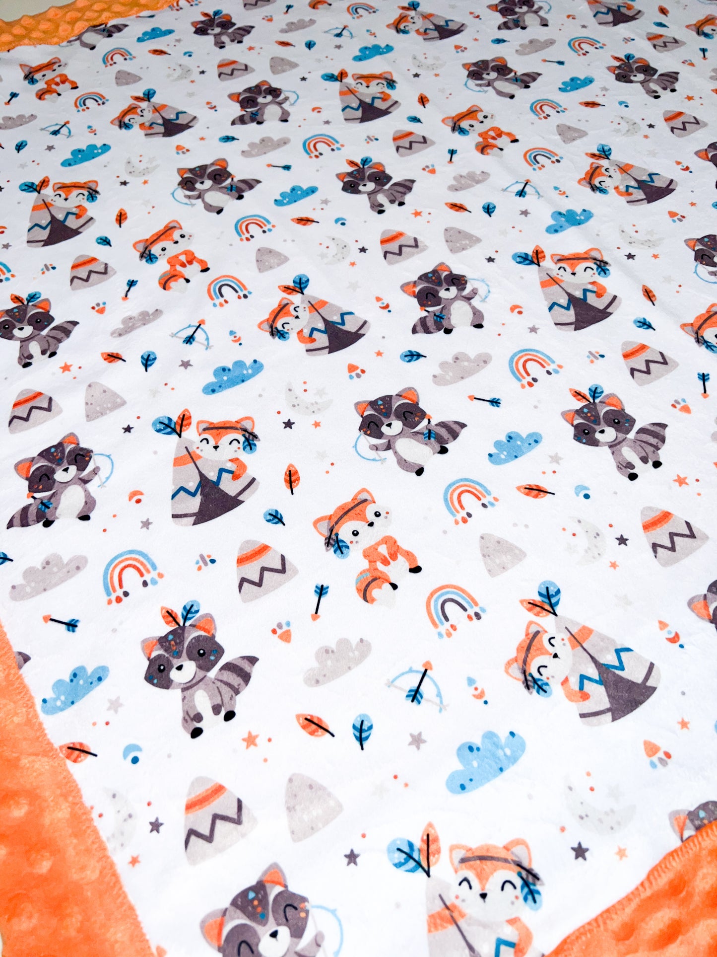 Fox and Racoon Minky Blanket
