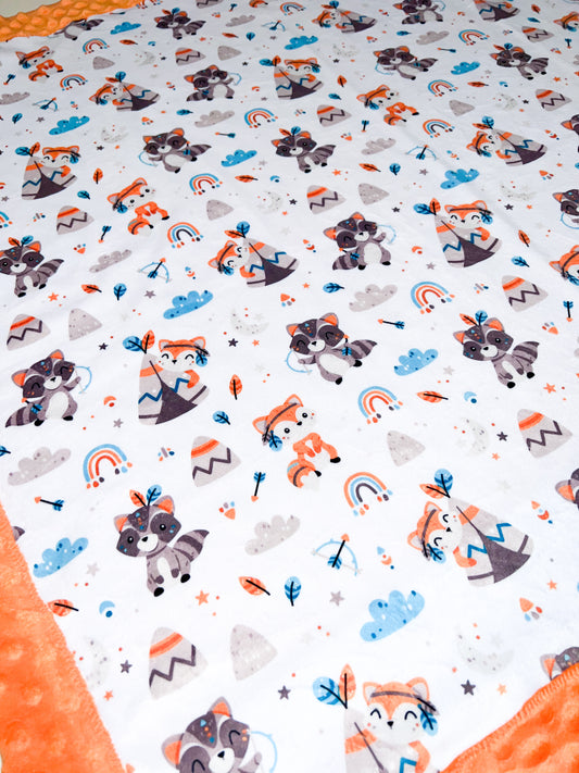 Fox and Racoon Minky Blanket