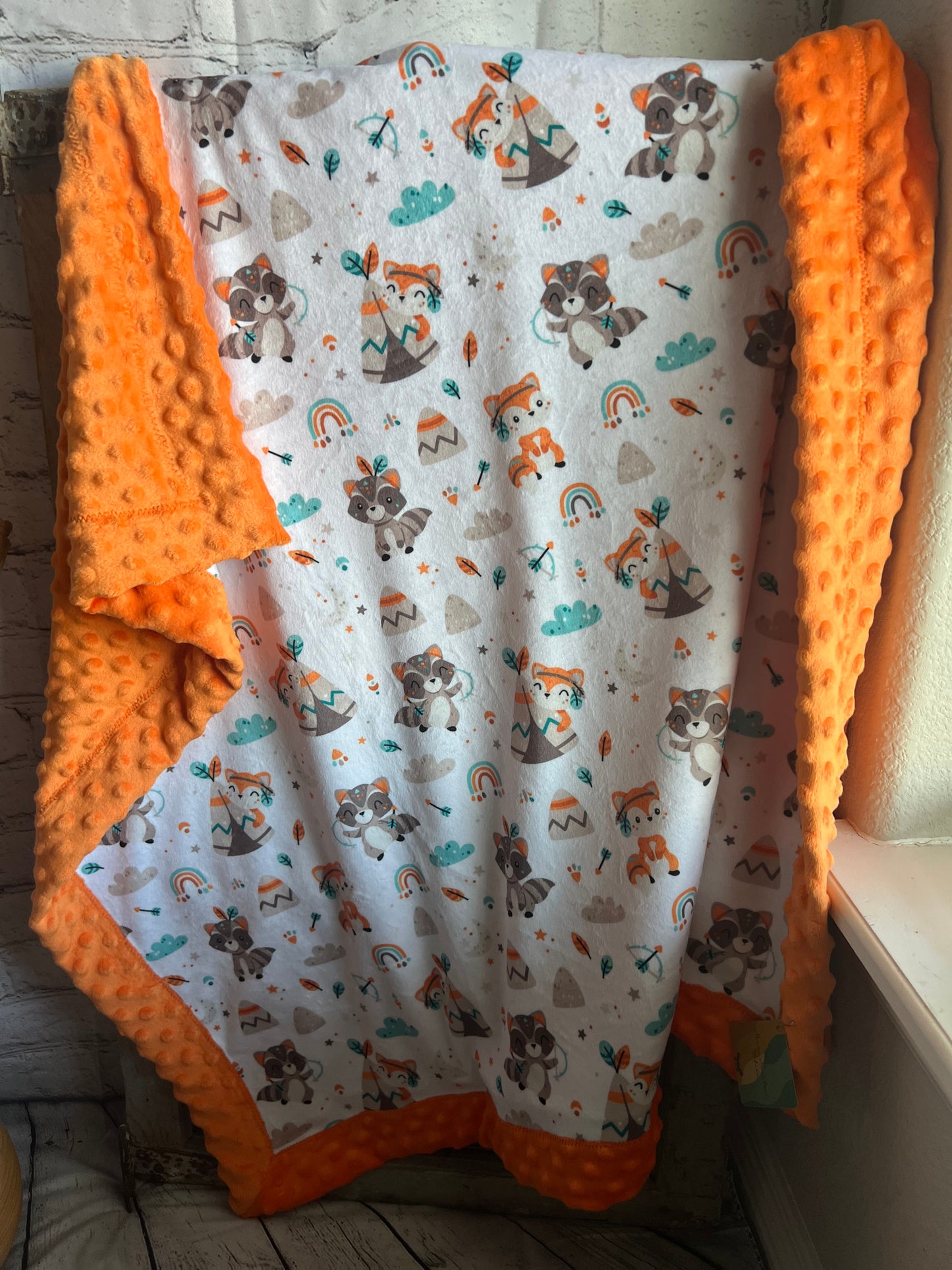Fox and Racoon Minky Blanket
