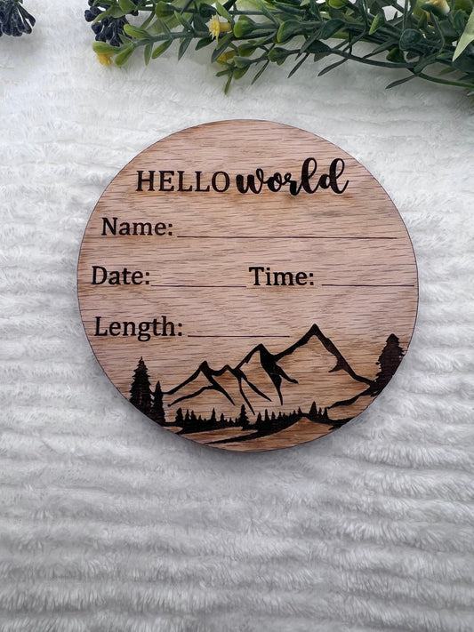 Hello World Mountain Birth Announcement