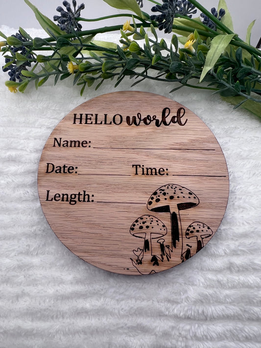 Hello World Mushroom Birth Announcement